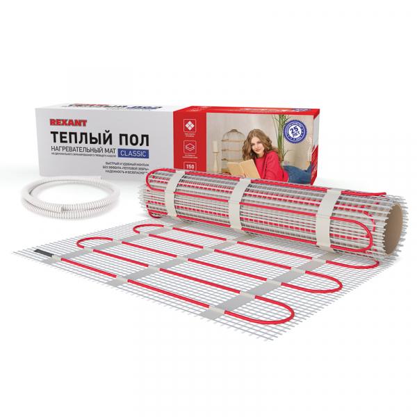 REXANT Тёплый пол (нагревательный мат)  Classic RNX -5,0-750 (площадь 5,0 м2 (0,5 х 10,0 м)), 750 Вт, двужильный с экраном 51-0509-2